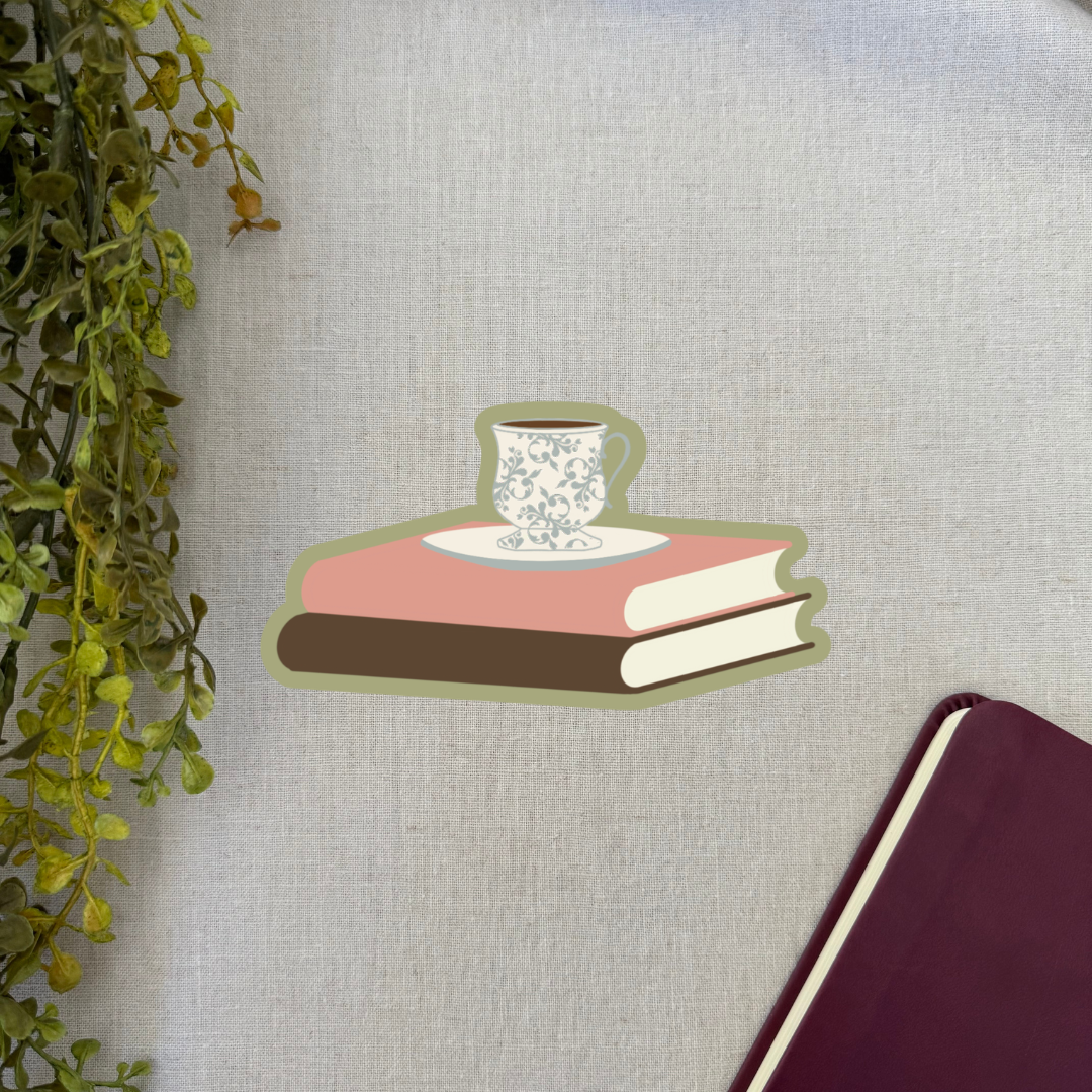 Teacup Bookstack - Sticker